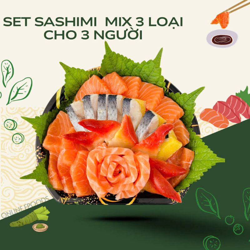 Set sashimi cá hồi tươi Nauy + cá trích ép trứng + sò đỏ cho 3 người